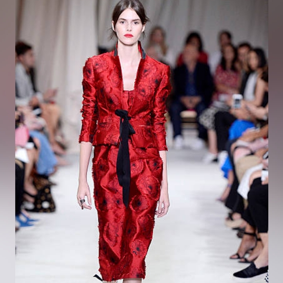 $5,700 OSCAR DE LA RENTA LOVE RED SILK FLORAL CORSET RUNWAY DRESS GOWN US 6 M - Picture 12 of 12